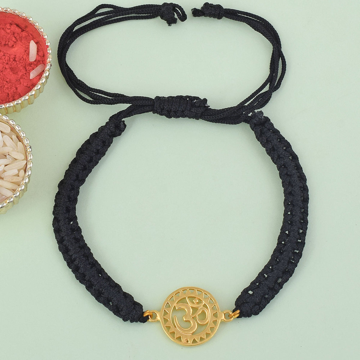 Men's Gold OM Black Thread Bracelet