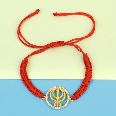 Men's Pure Silver Swarovski Khanda Red Thread bracelet
