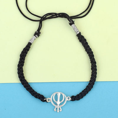 Men's Pure Silver Khanda Thread Bracelet