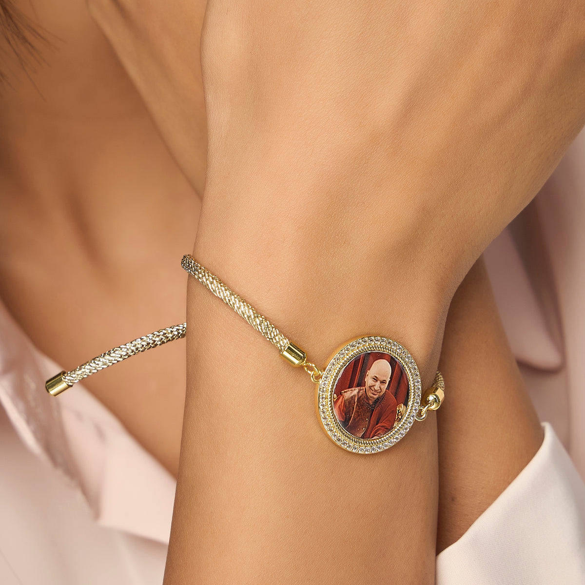 Oversized Guruji Swaroop Gold Zari Rope Bracelet- Red