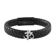 Om Leather Strap Bracelet- Silver Finish