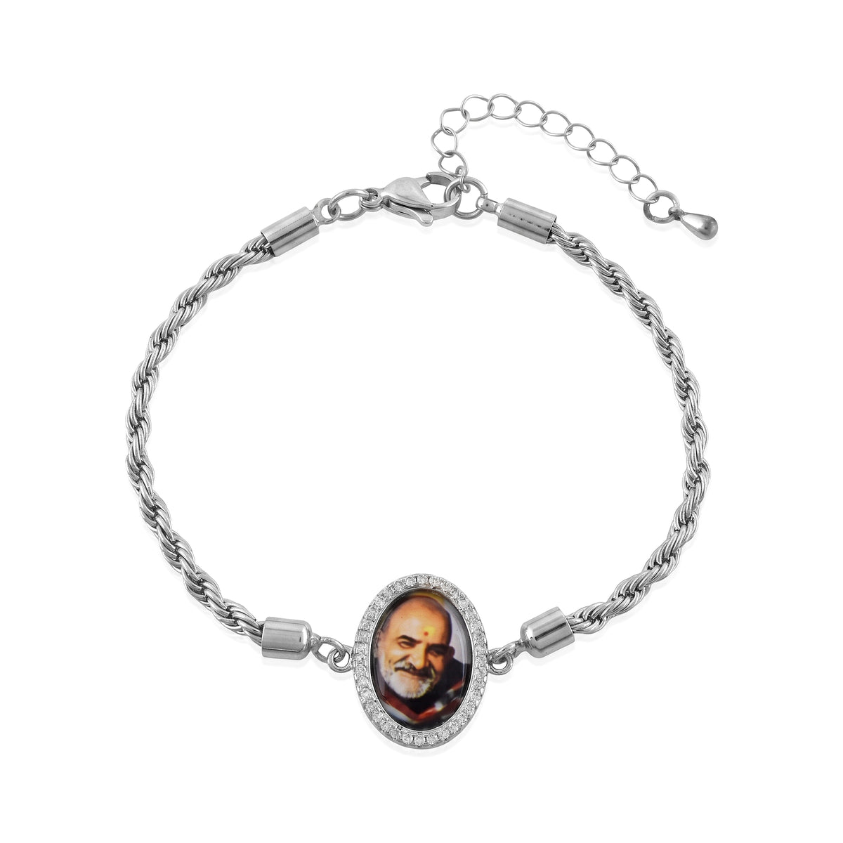 Men's Neem Karoli Baba Silver Twisted Chain Bracelet