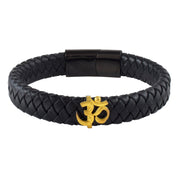 Unisex Om Leather Strap Bracelet- Gold Finish