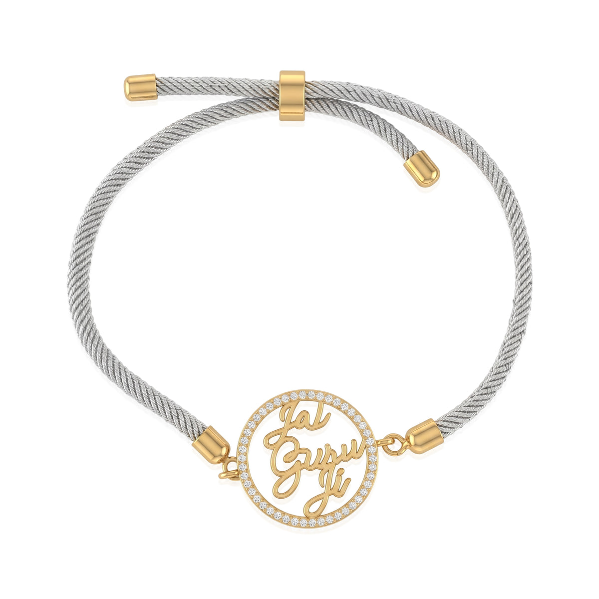 Men's Guruji Swarovski Charm Zari Thread Bracelet- Silver