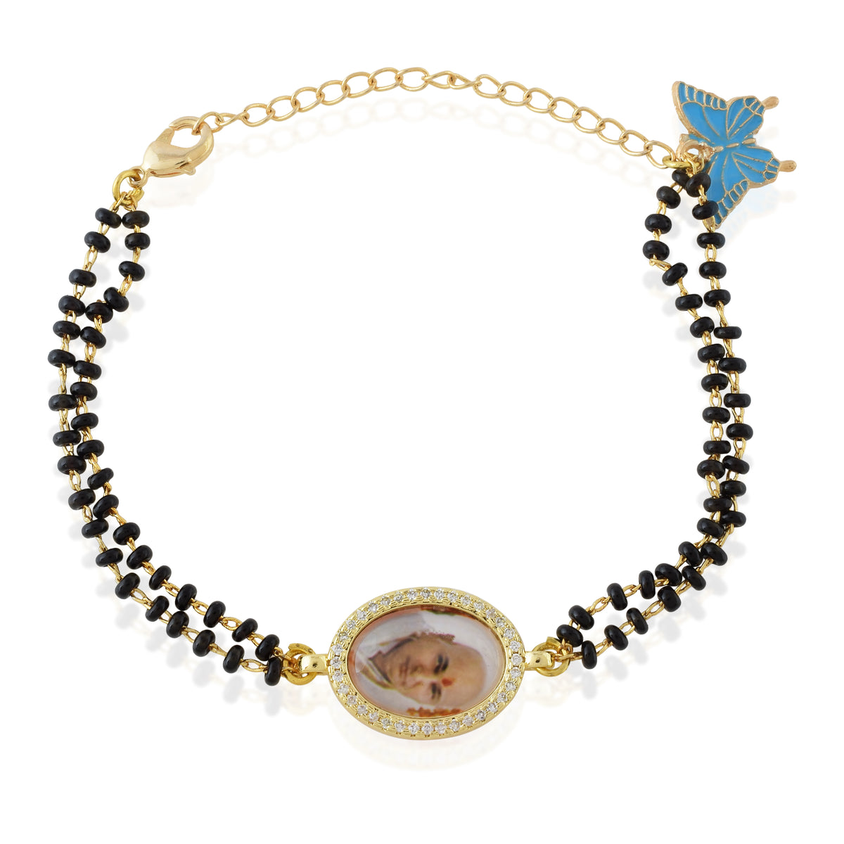 Jai Guruji Black Bead Butterfly Bracelet- option 1