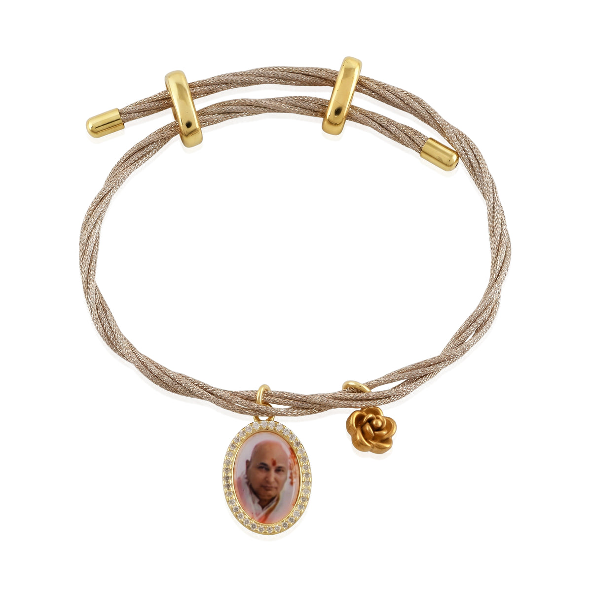 Guruji Flower Hanging Zari Rope Bracelet- White