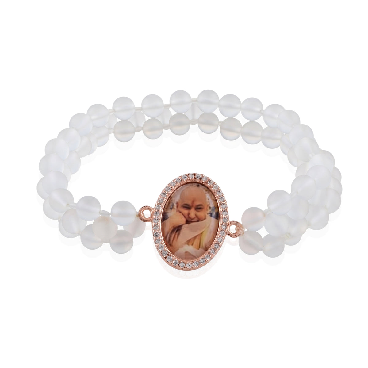 Guruji White Crystal Bead Bracelet