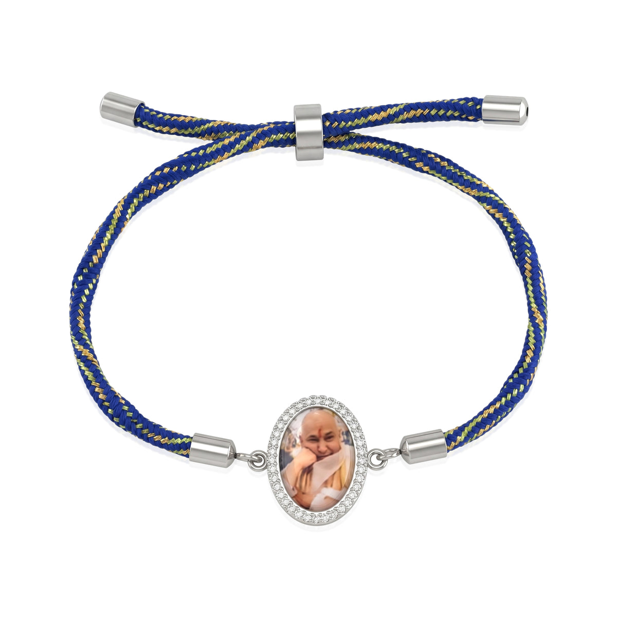 Guruji Swaroop Blue and Silver Zari Rope Bracelet- Cream