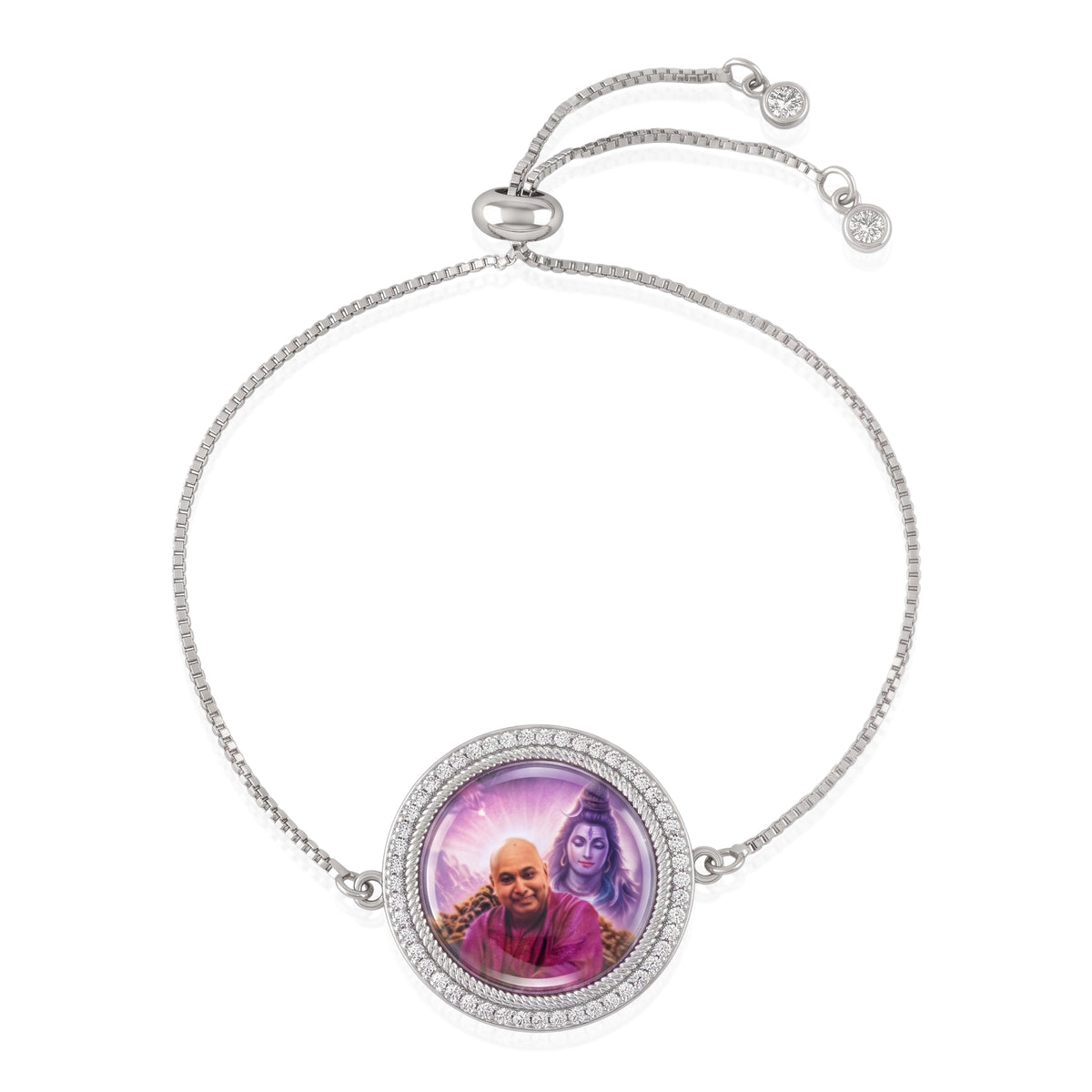 Oversized Guruji Swaroop Silver Chain Bracelet- Pink
