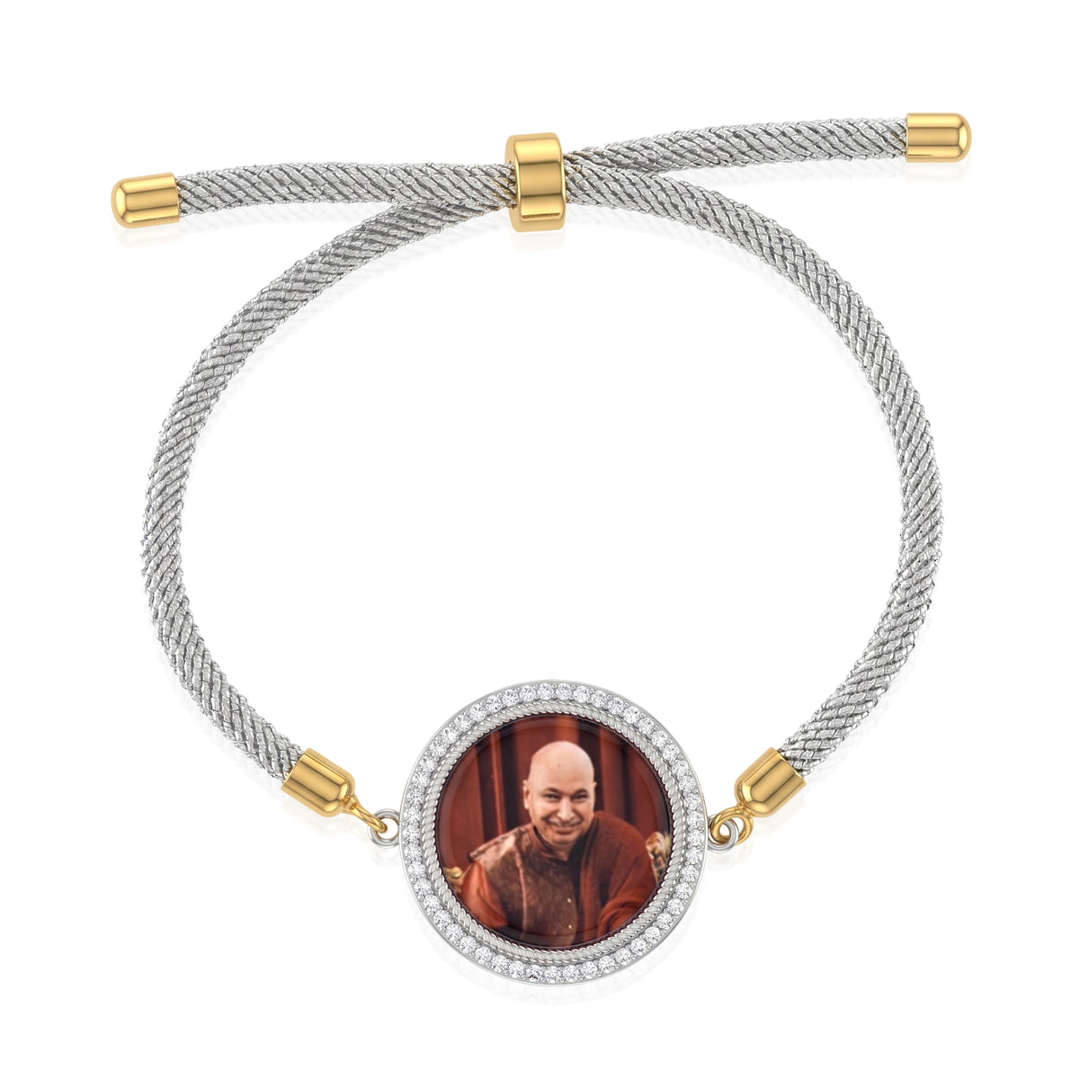 Oversized Guruji Swaroop Silver Zari Rope Bracelet- Red
