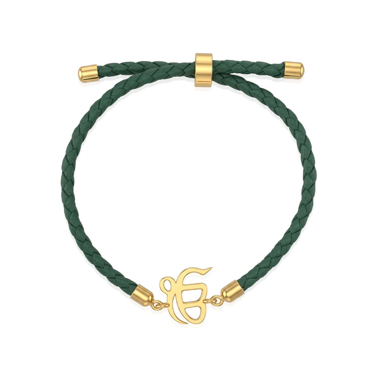 Pure Silver Ek Onkar Green Leather Rope Bracelet