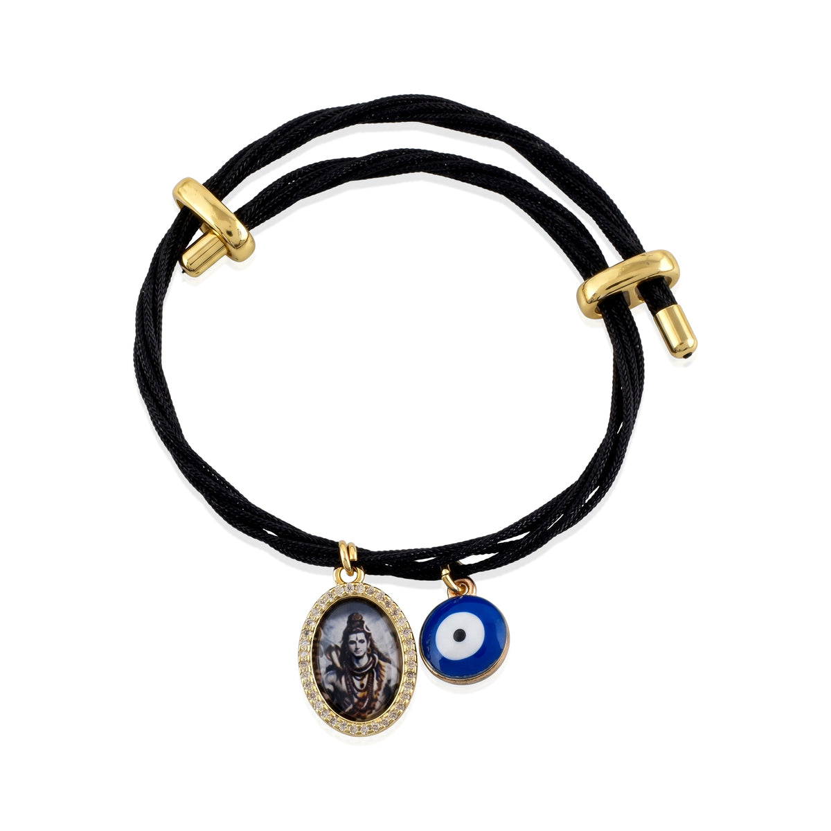 Men's Shiva Evil Eye Hanging Black Rope Bracelet