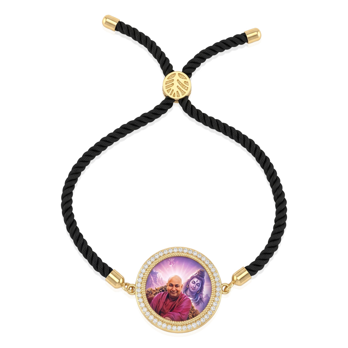 Oversized Guruji Swaroop Black Rope Bracelet- Pink