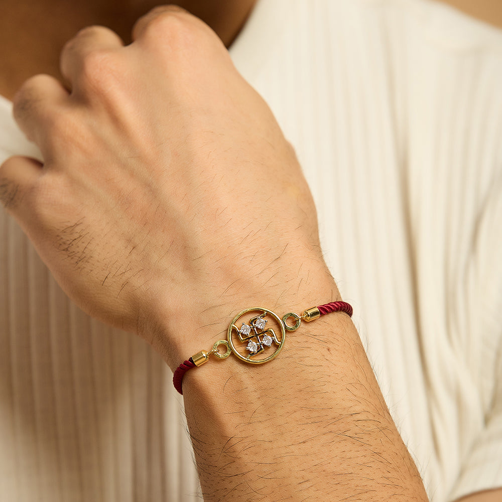 Men's Swastik Swarovski Maroon Rope Bracelet