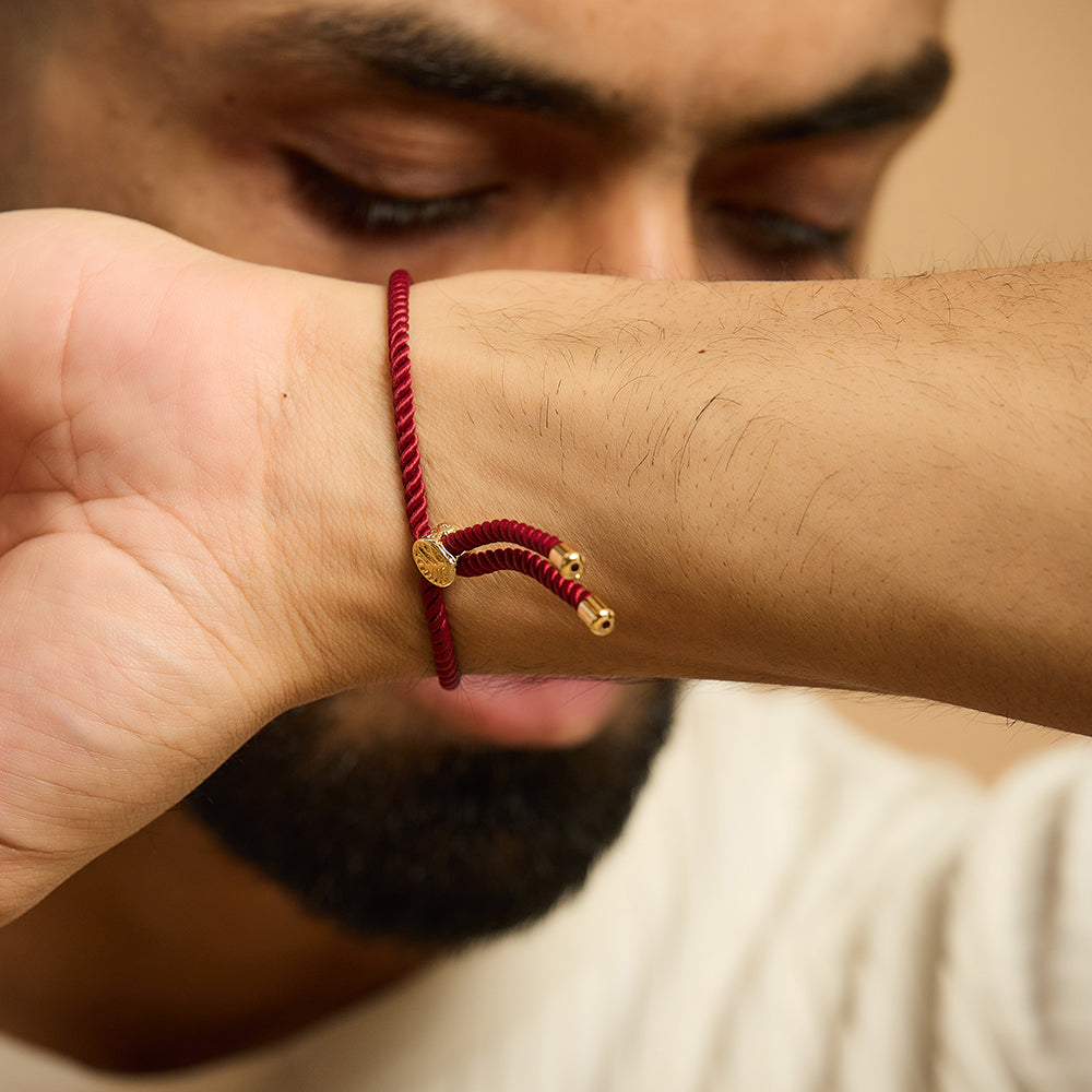Men's Swastik Swarovski Maroon Rope Bracelet