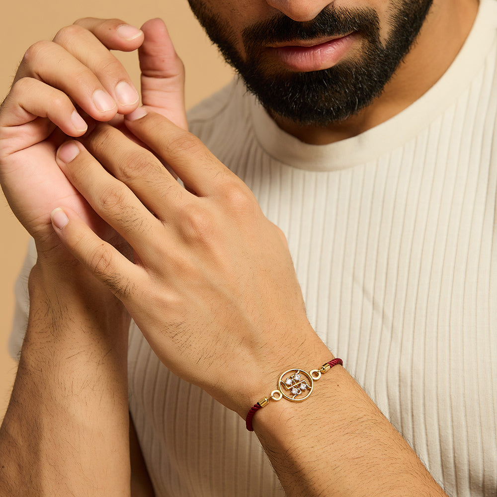 Men's Swastik Swarovski Maroon Rope Bracelet