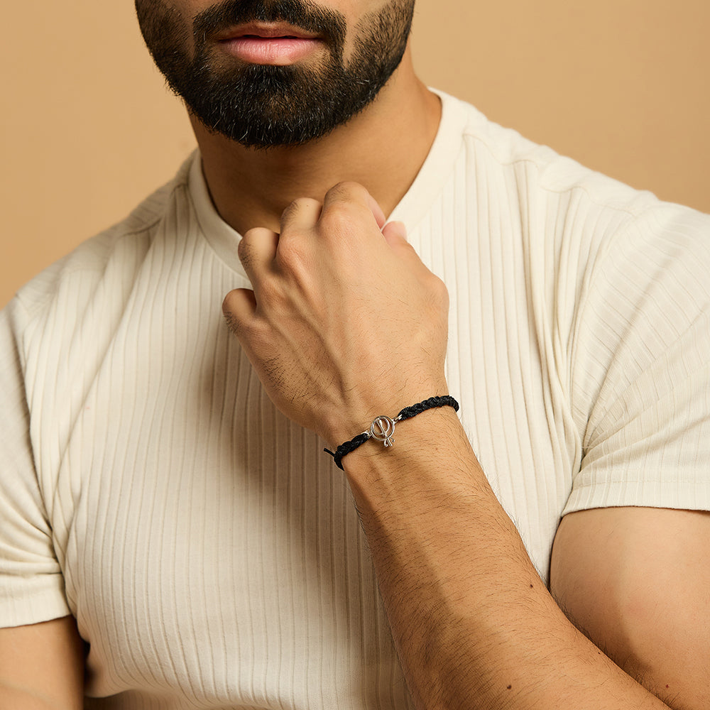 Men's Pure Silver Khanda Thread Bracelet