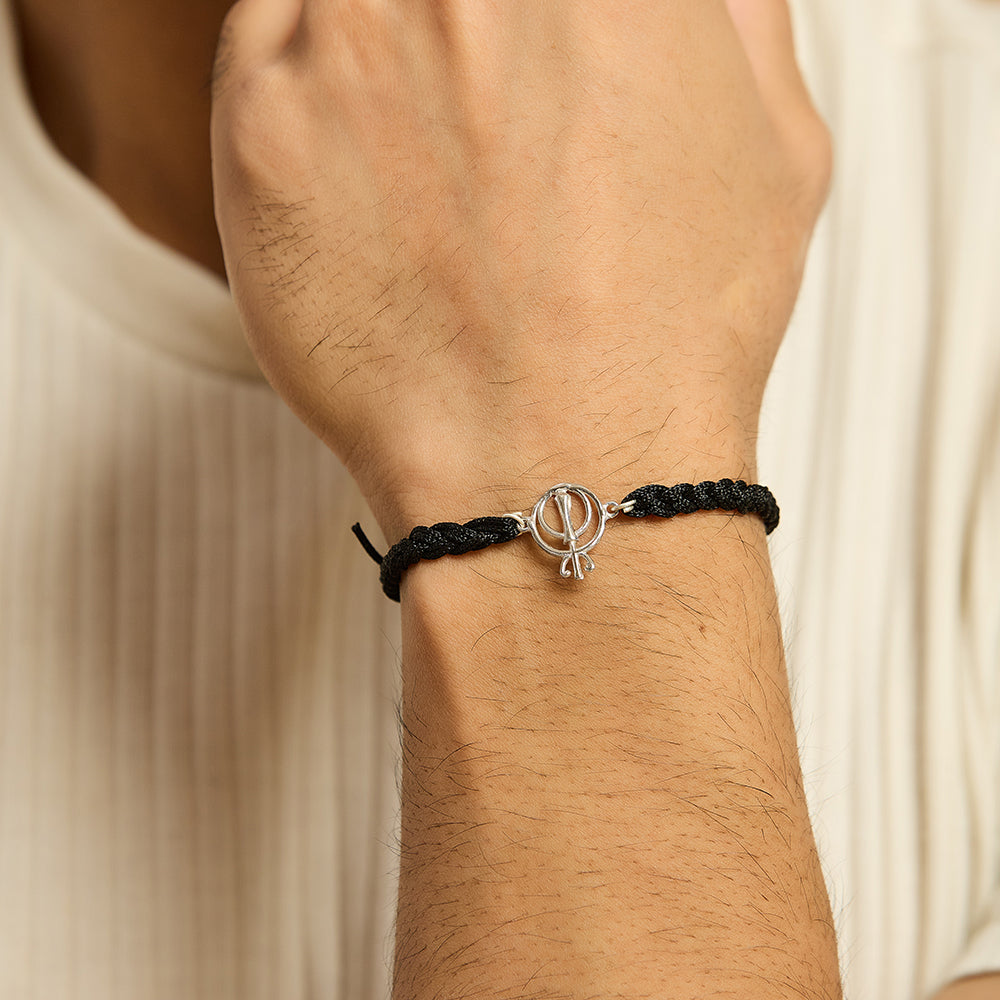 Men's Pure Silver Khanda Thread Bracelet