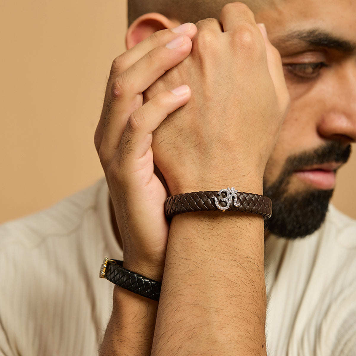 Men's Om Swarovski Leather Bracelet