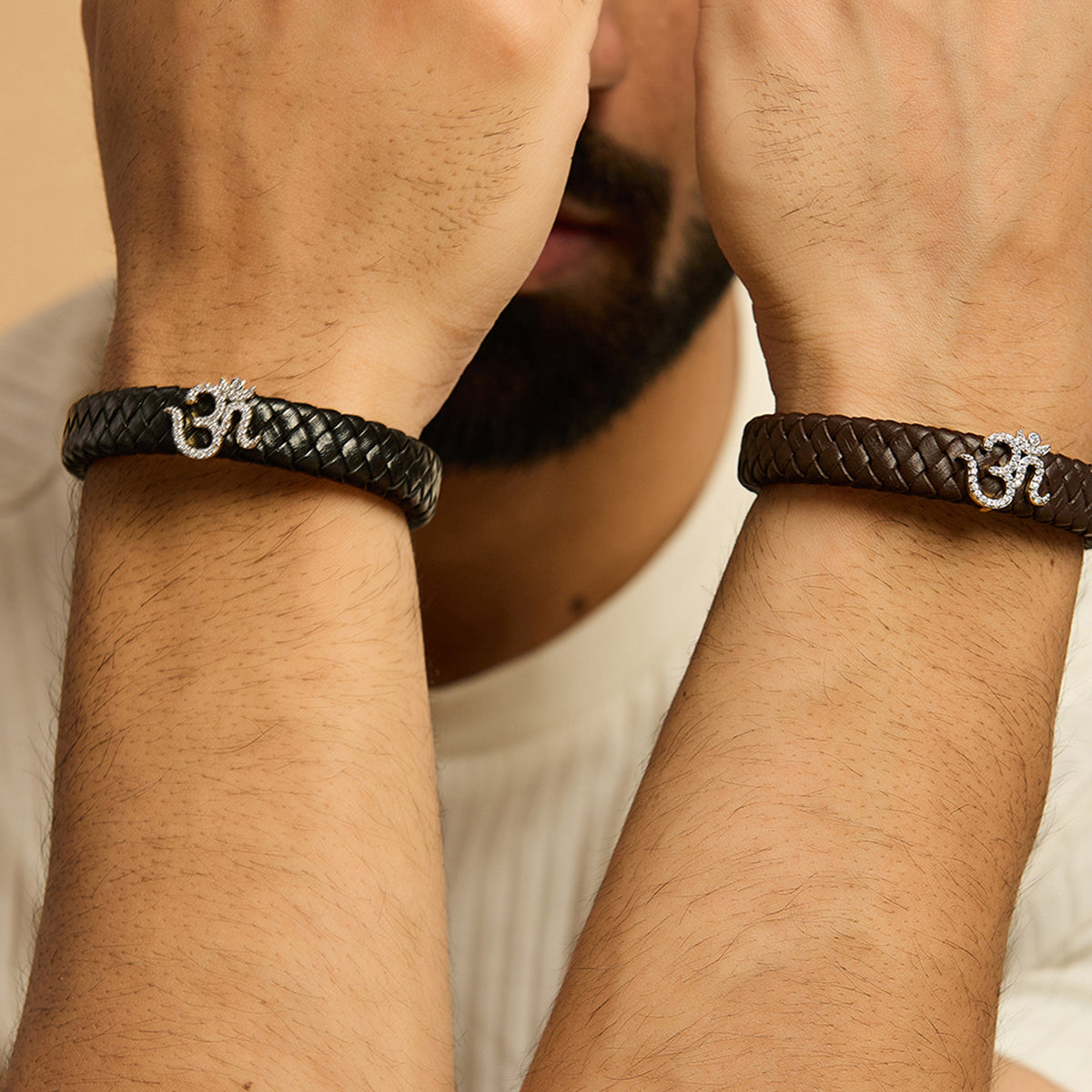 Men's Om Swarovski Leather Bracelet