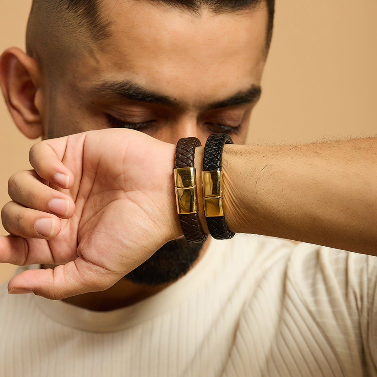 Men's Om Swarovski Leather Bracelet