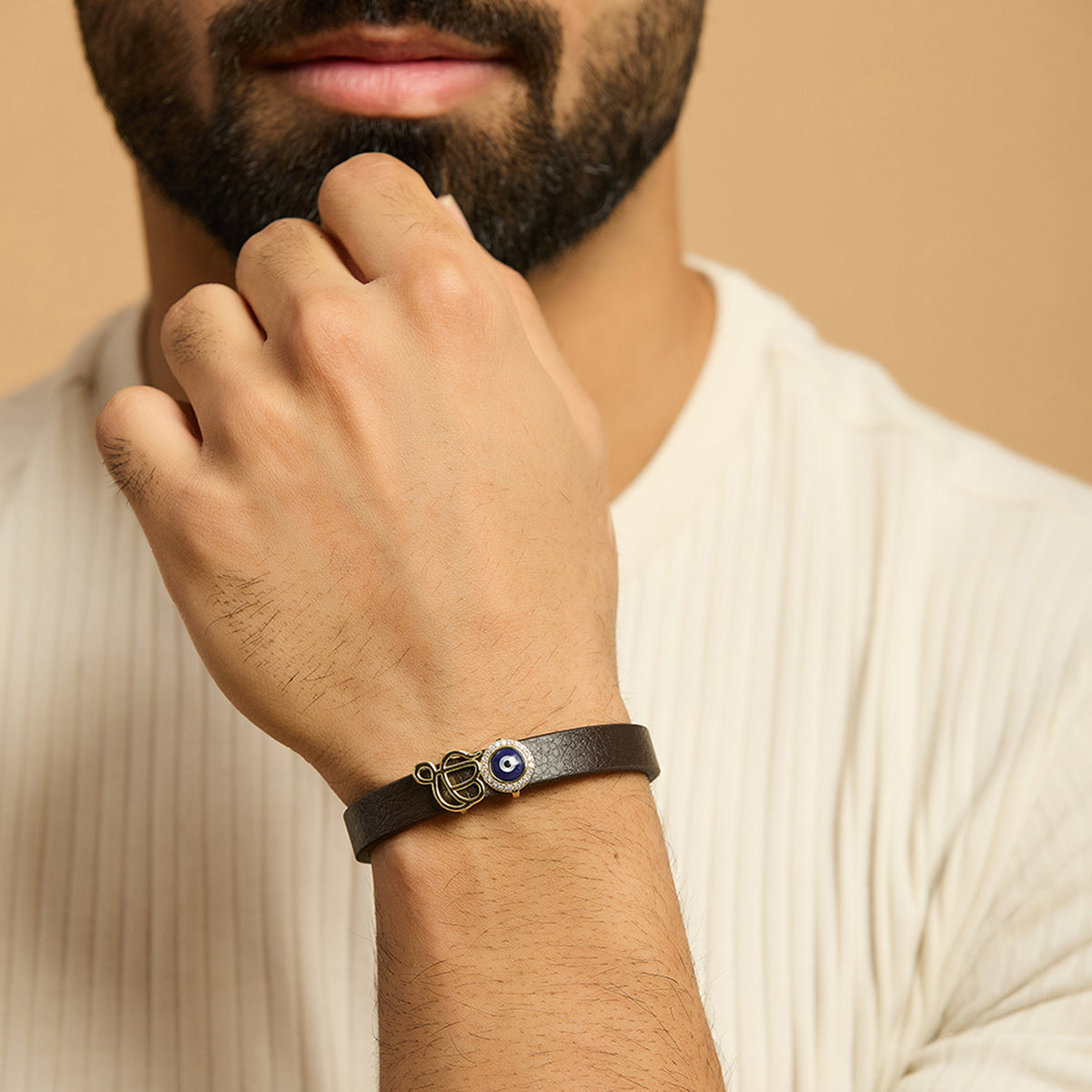 Men's Ek Onkar Evil Eye Leather Bracelet