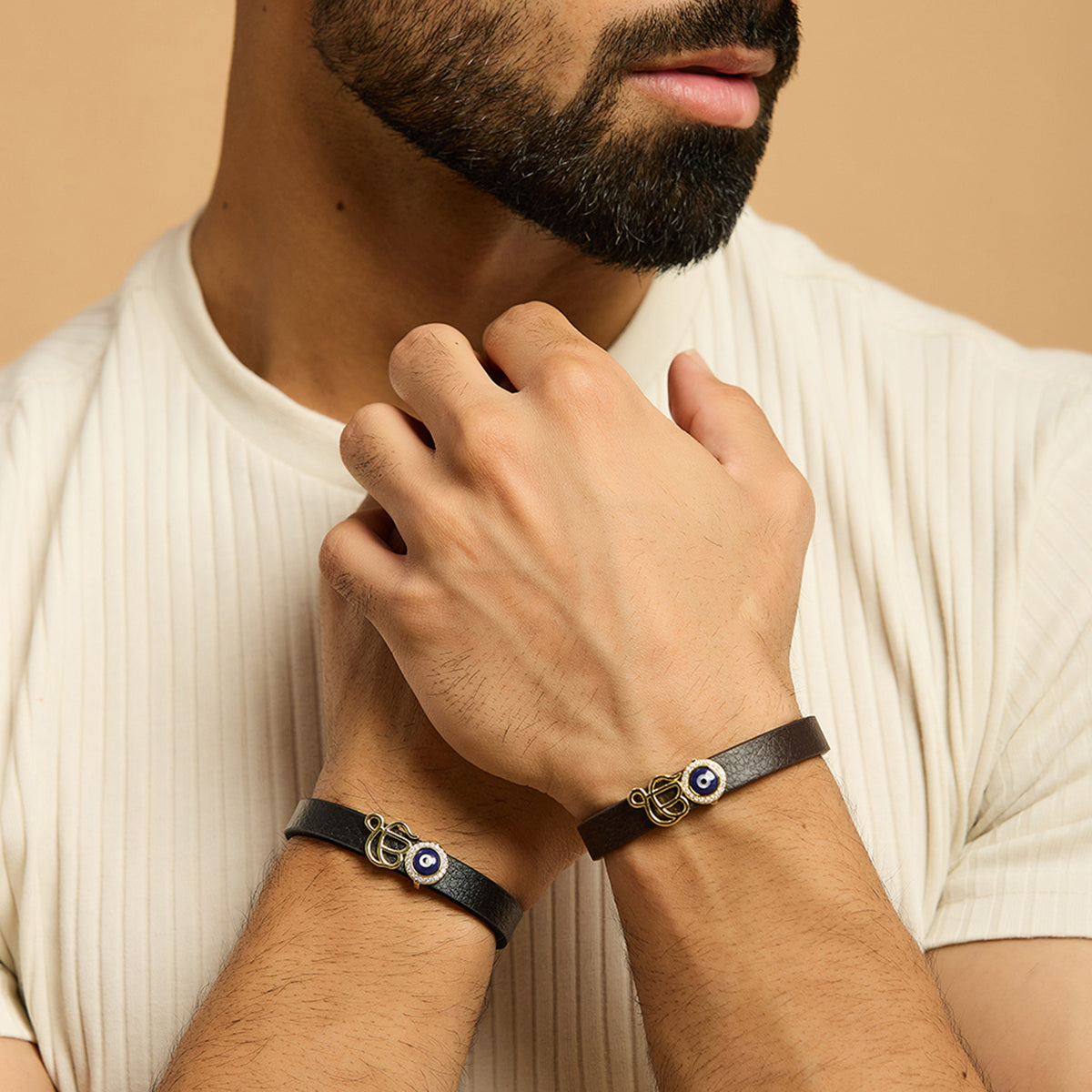 Men's Ek Onkar Evil Eye Leather Bracelet