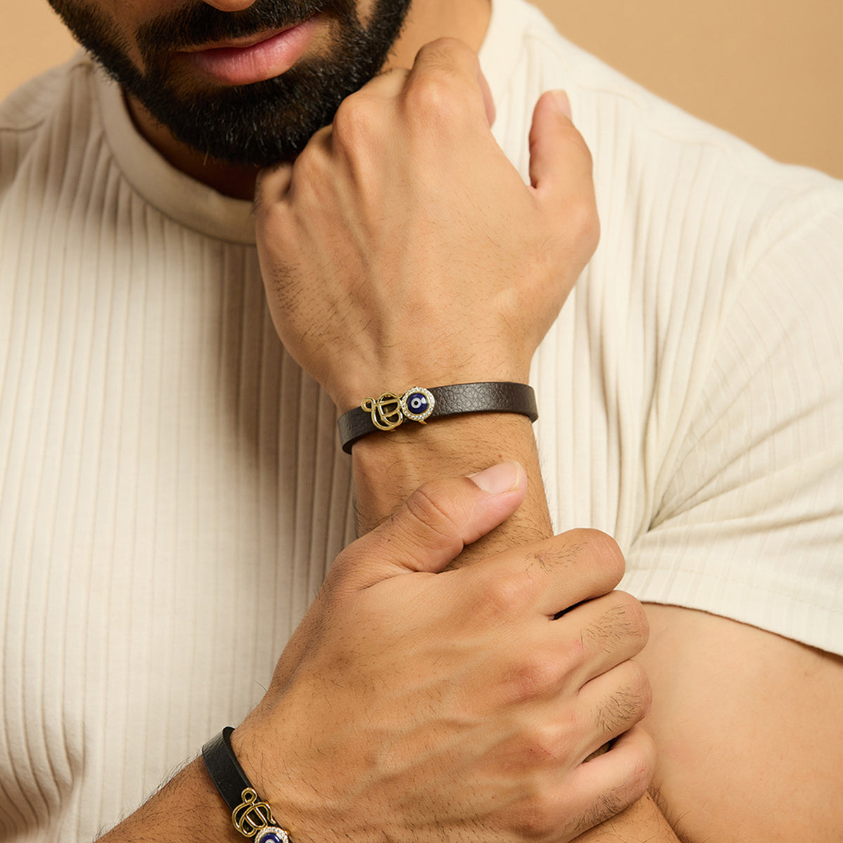 Men's Ek Onkar Evil Eye Leather Bracelet