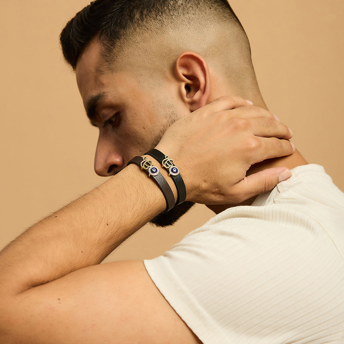 Men's Ek Onkar Evil Eye Leather Bracelet