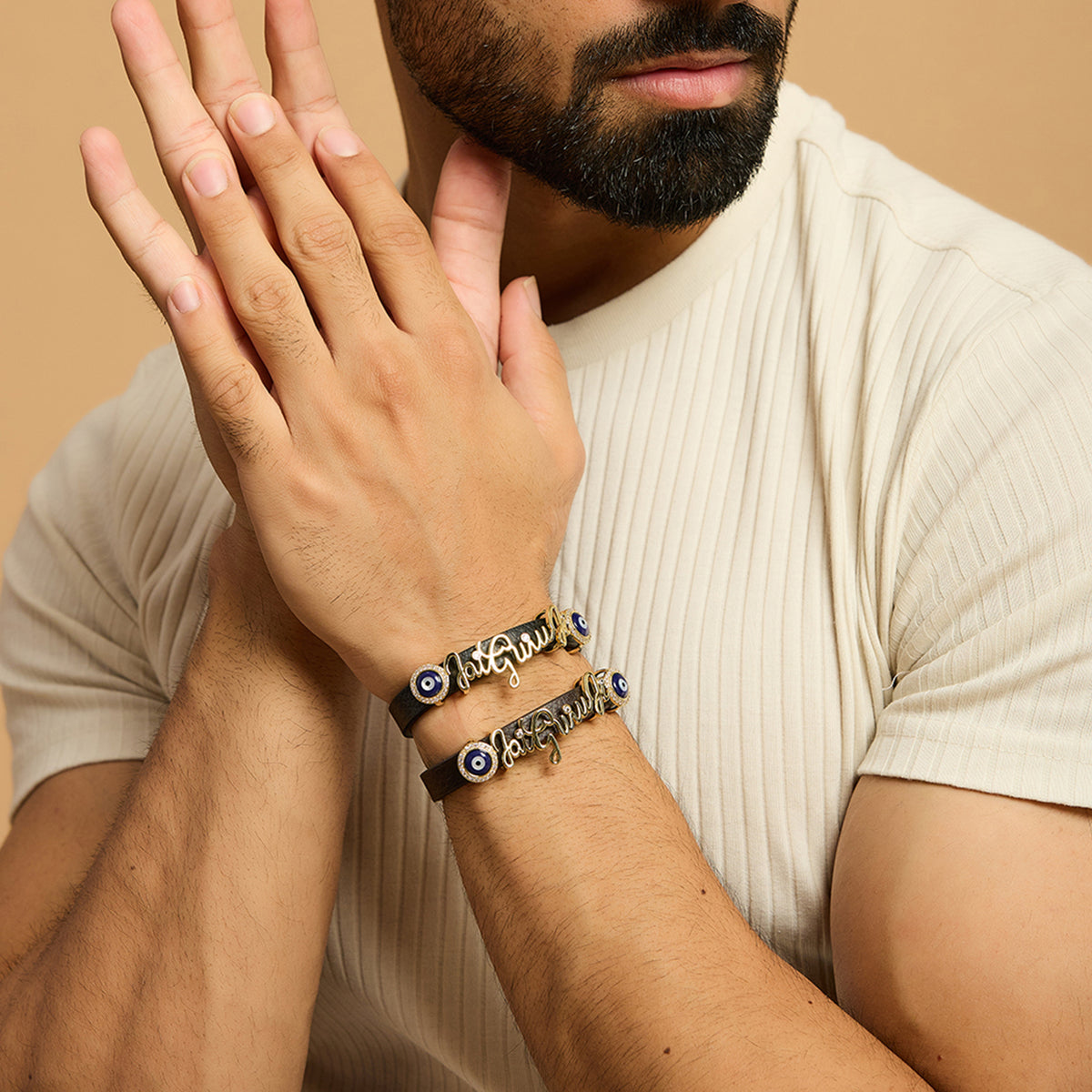 Men's Evil Eye Jai Guruji Leather Bracelet