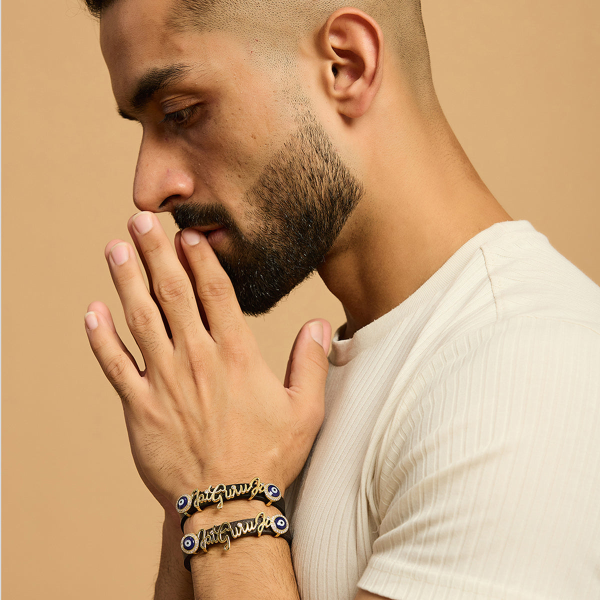 Men's Evil Eye Jai Guruji Leather Bracelet