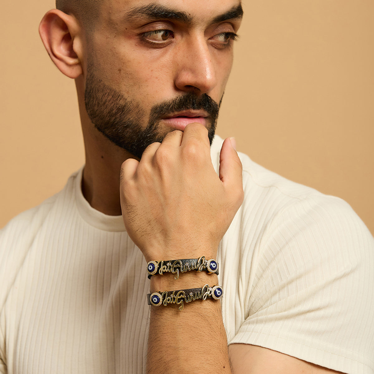 Men's Evil Eye Jai Guruji Leather Bracelet