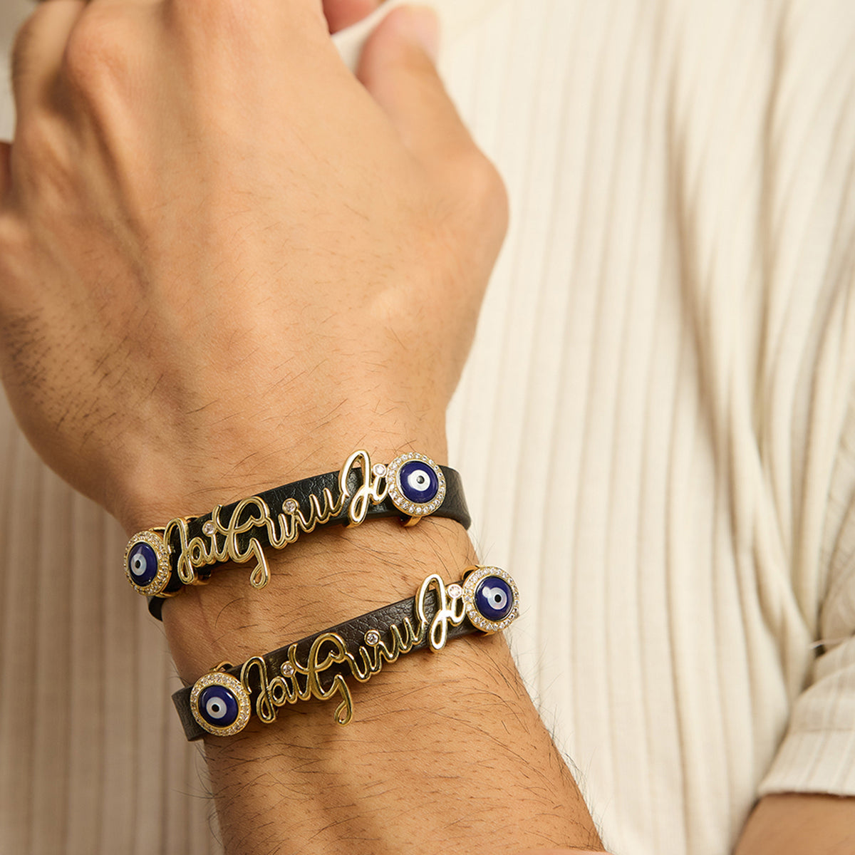 Men's Evil Eye Jai Guruji Leather Bracelet