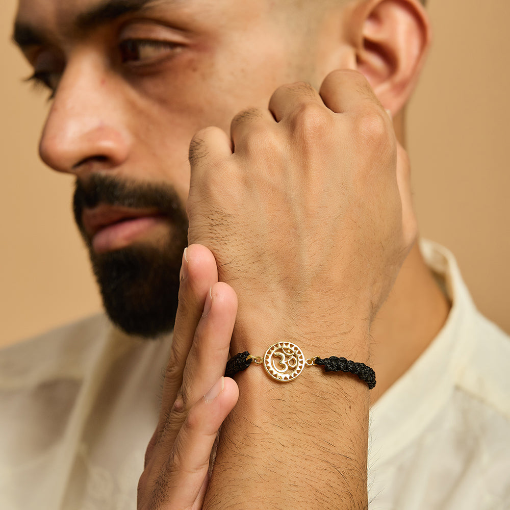 Men's Gold OM Black Thread Bracelet