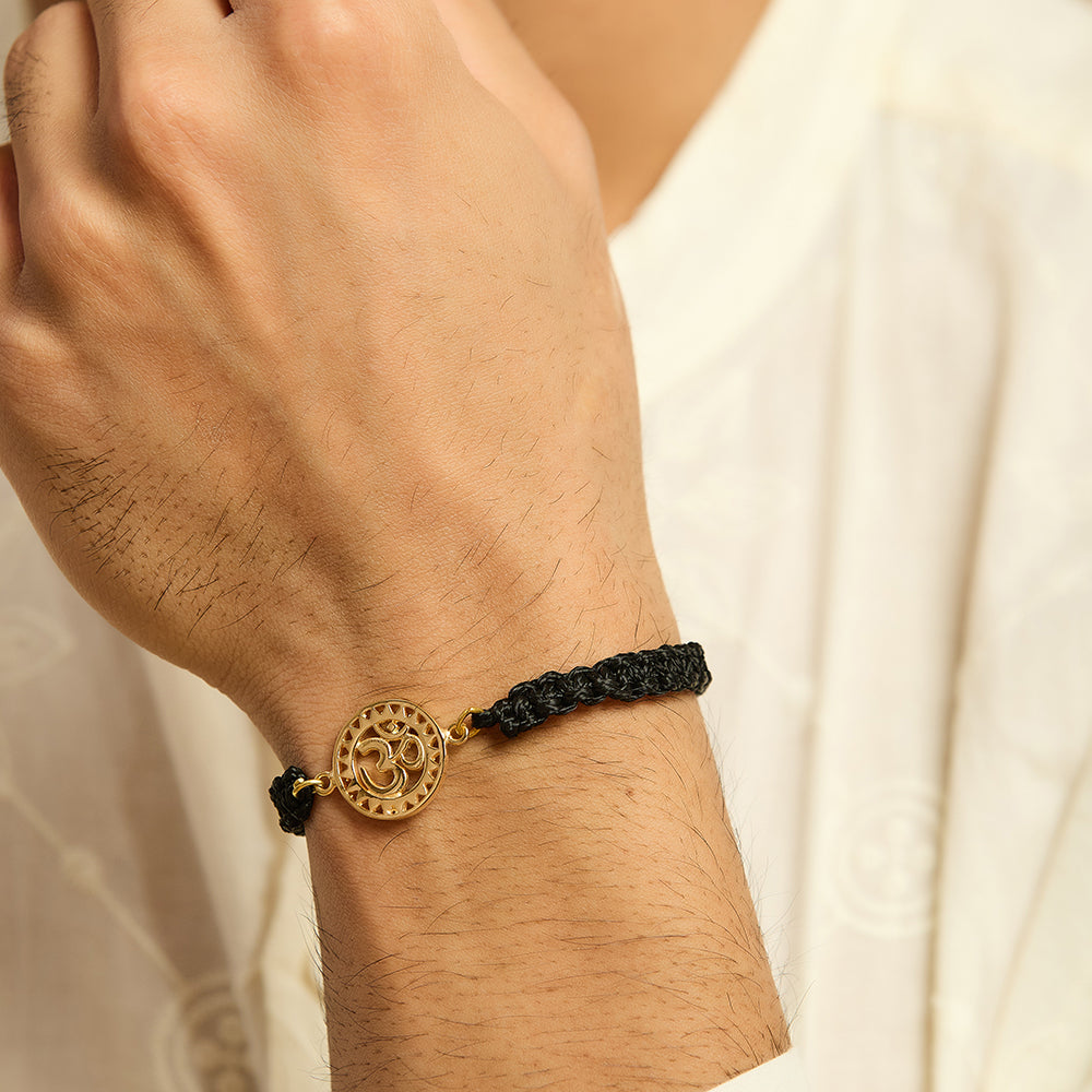 Men's Gold OM Black Thread Bracelet