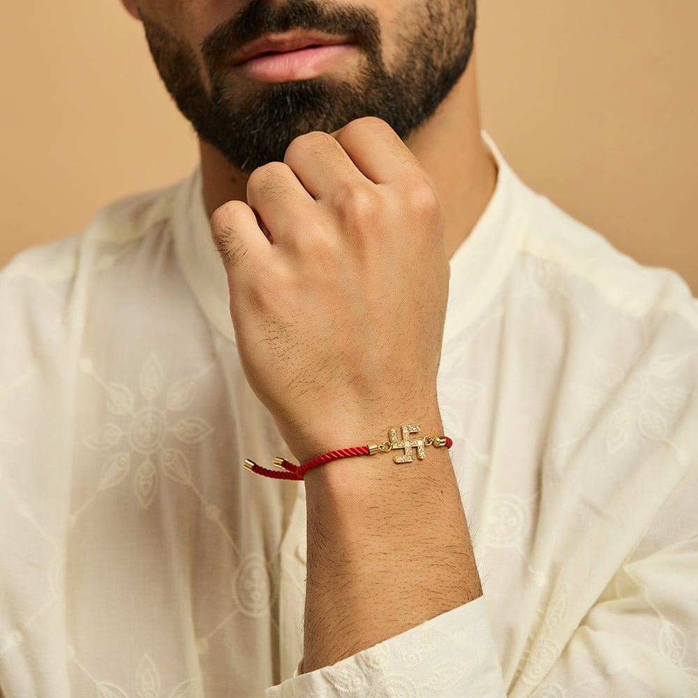 Men's Swastik Red Rope Bracelet