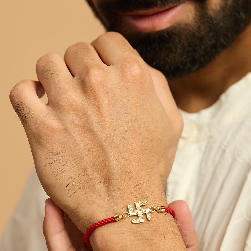 Men's Swastik Red Rope Bracelet