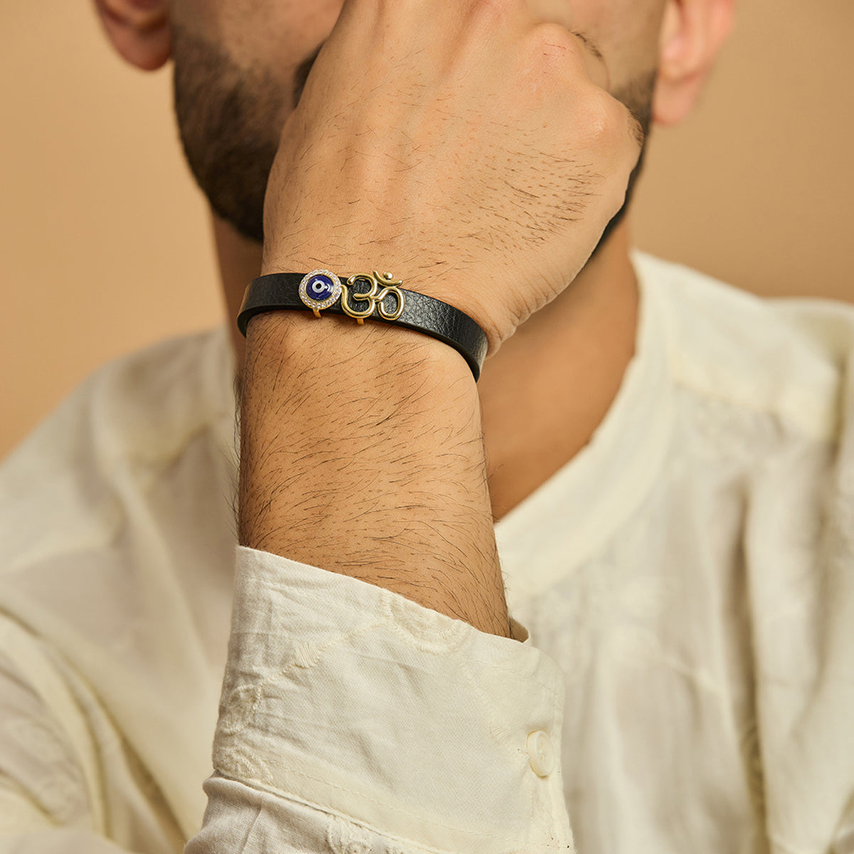 Men's Om Evil Eye Leather Bracelet