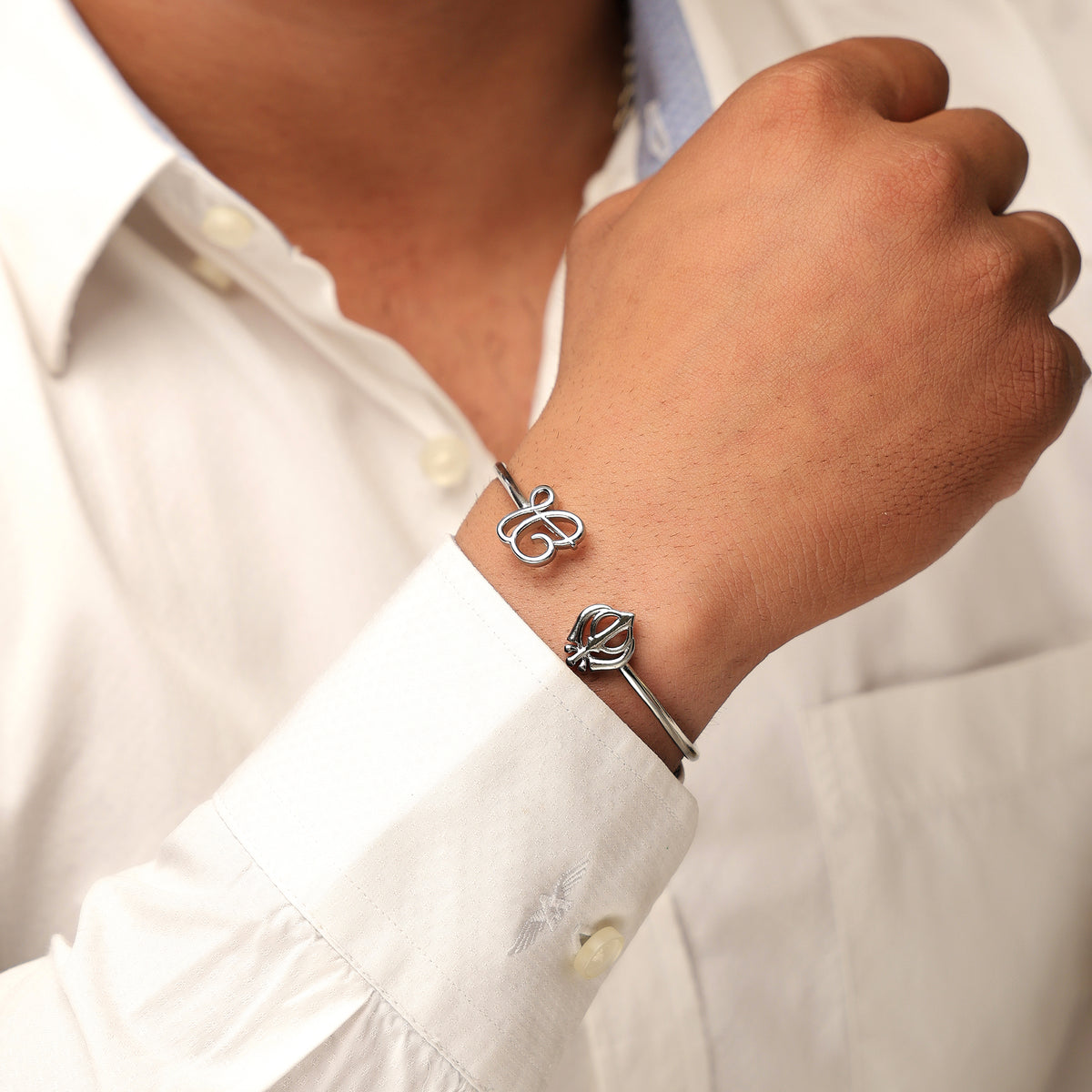 Unisex Silver Plated Ek Onkar Khanda Bracelet- Stainless steel