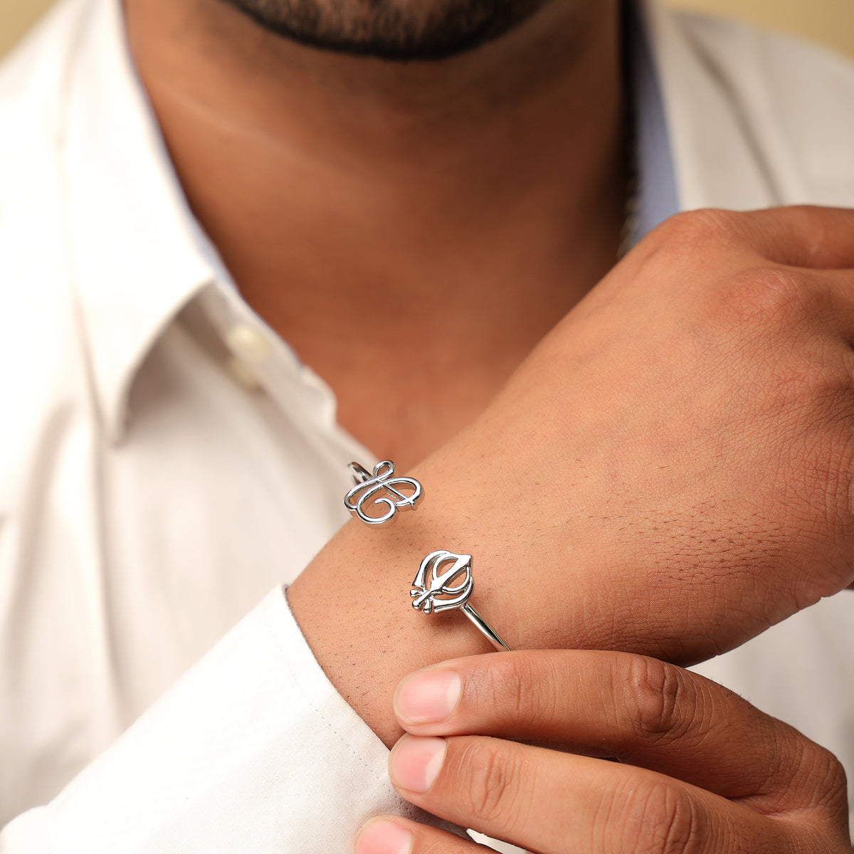 Unisex Silver Plated Ek Onkar Khanda Bracelet- Stainless steel