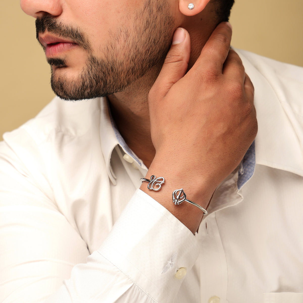 Unisex Silver Plated Ek Onkar Khanda Bracelet- Stainless steel