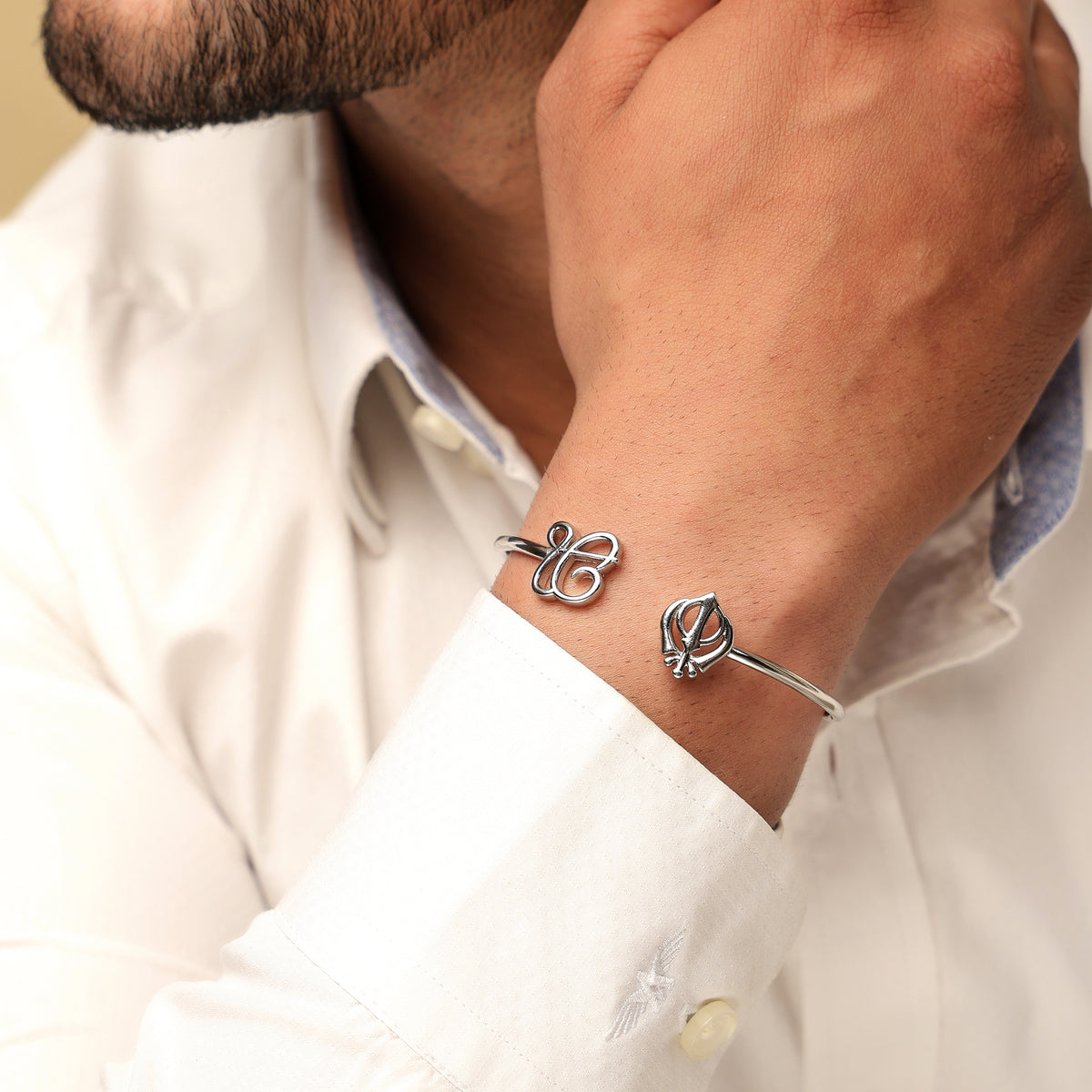 Unisex Silver Plated Ek Onkar Khanda Bracelet- Stainless steel