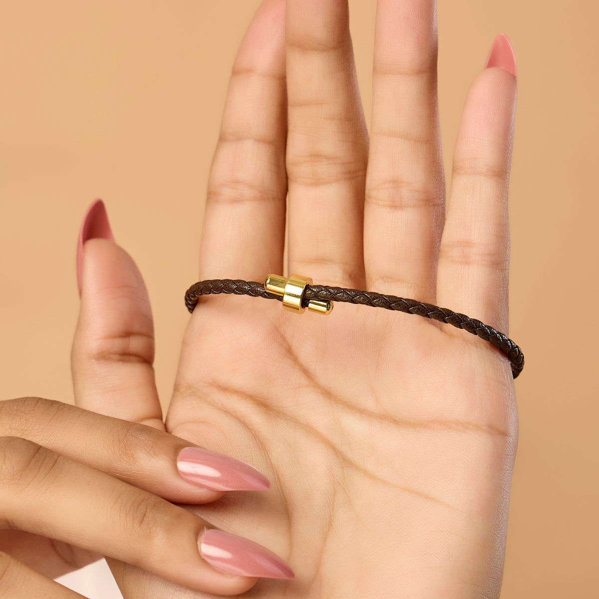 Pure Silver Khanda Brown Leather Rope Bracelet