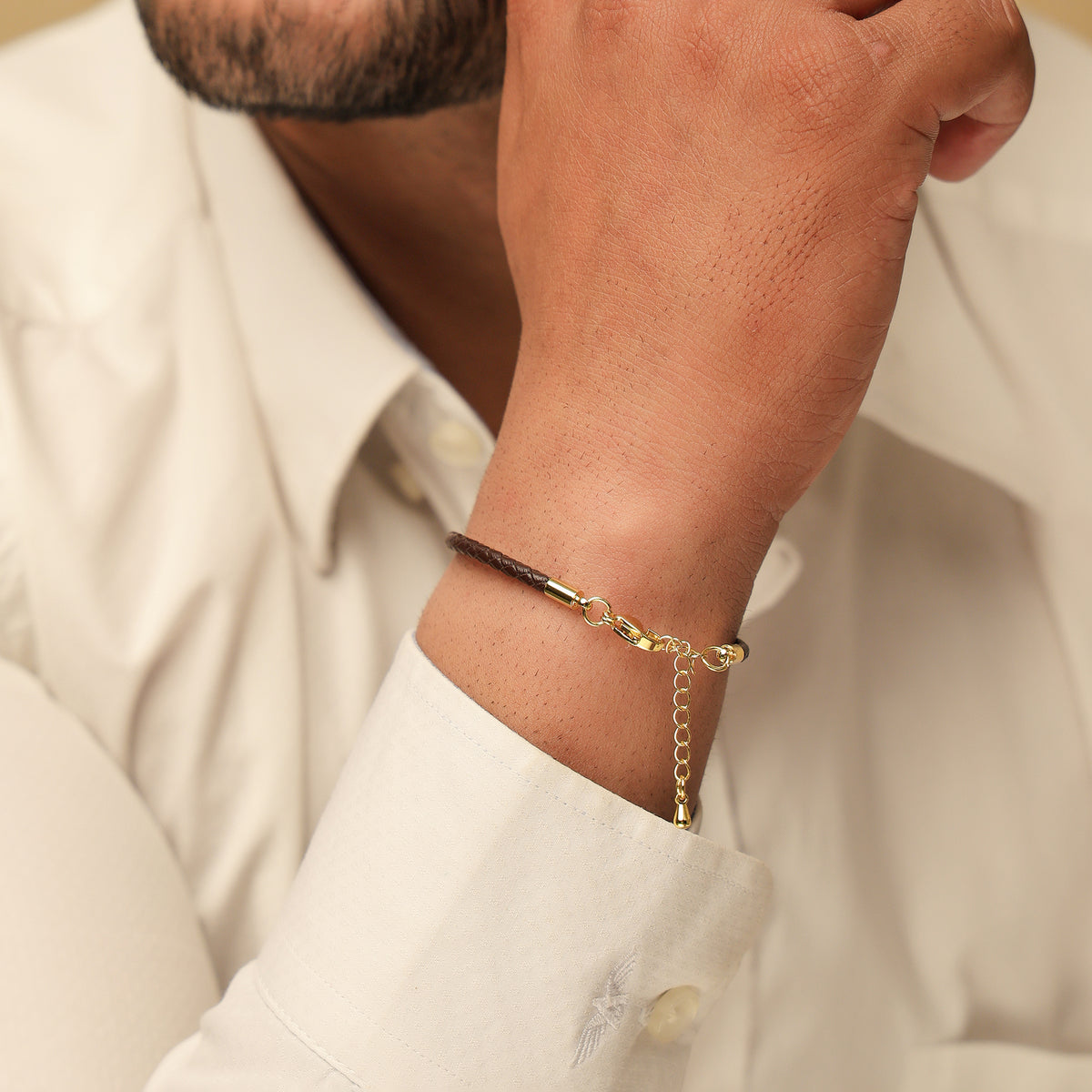 Pure Silver Ek Onkar Brown Leather Rope Bracelet- Unisex