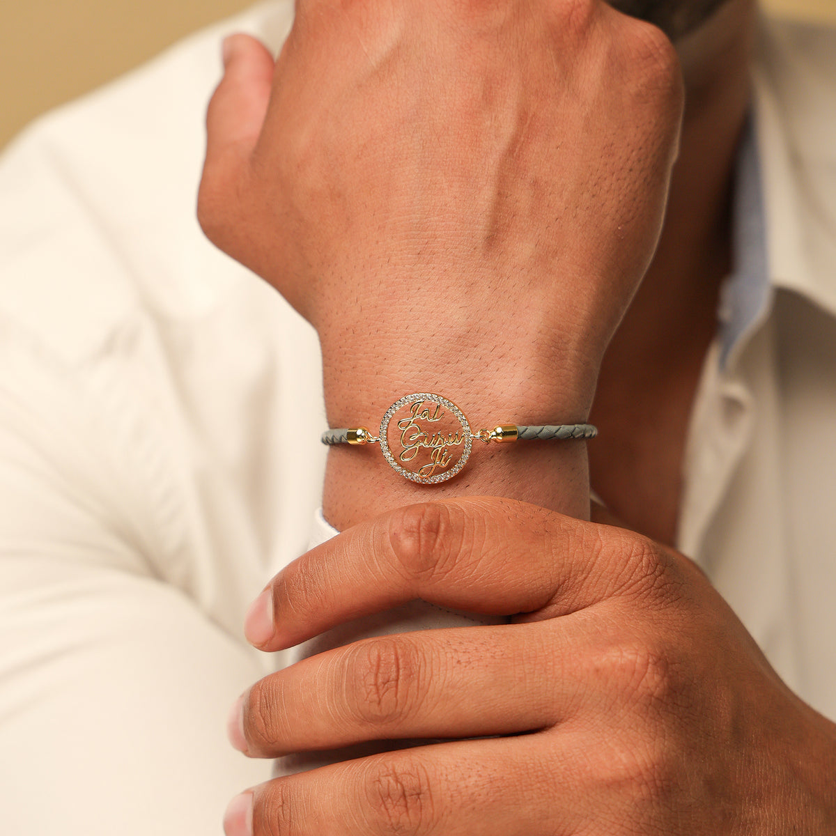 Jai Guruji Swarovski Grey Leather Rope Bracelet- Unisex