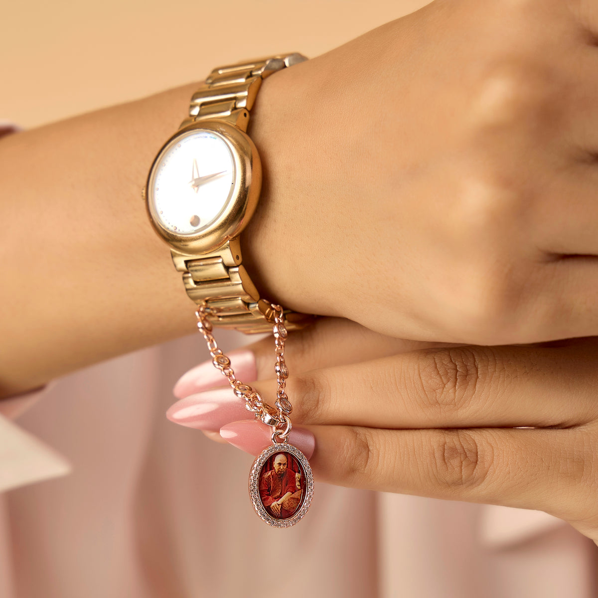 Guruji Swaroop Rose Gold Plated Watch Charm- Red