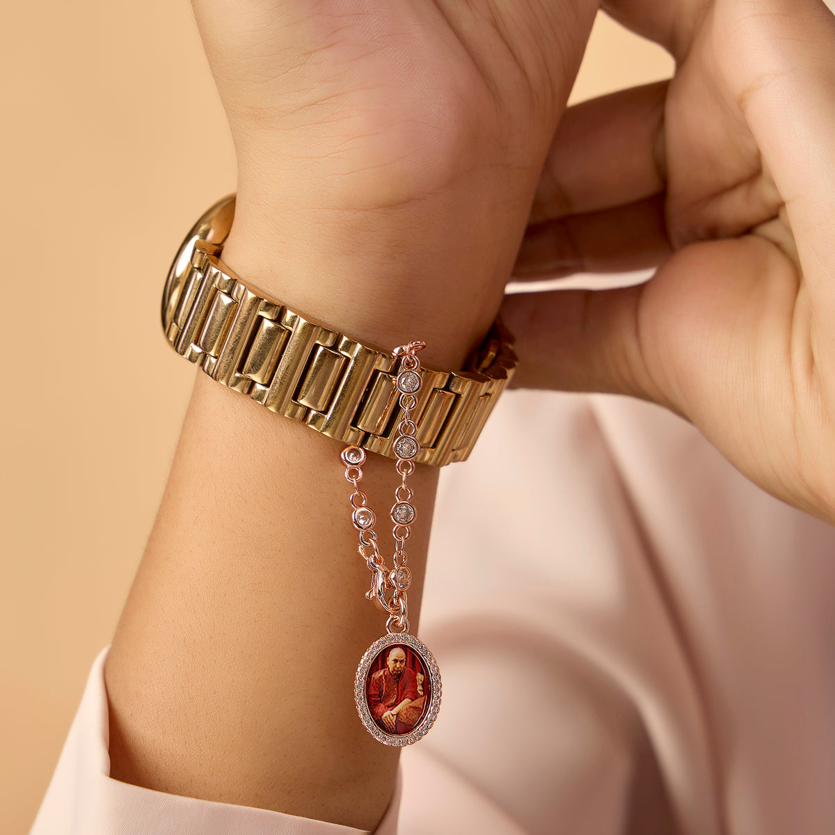 Guruji Swaroop Rose Gold Plated Watch Charm- Red