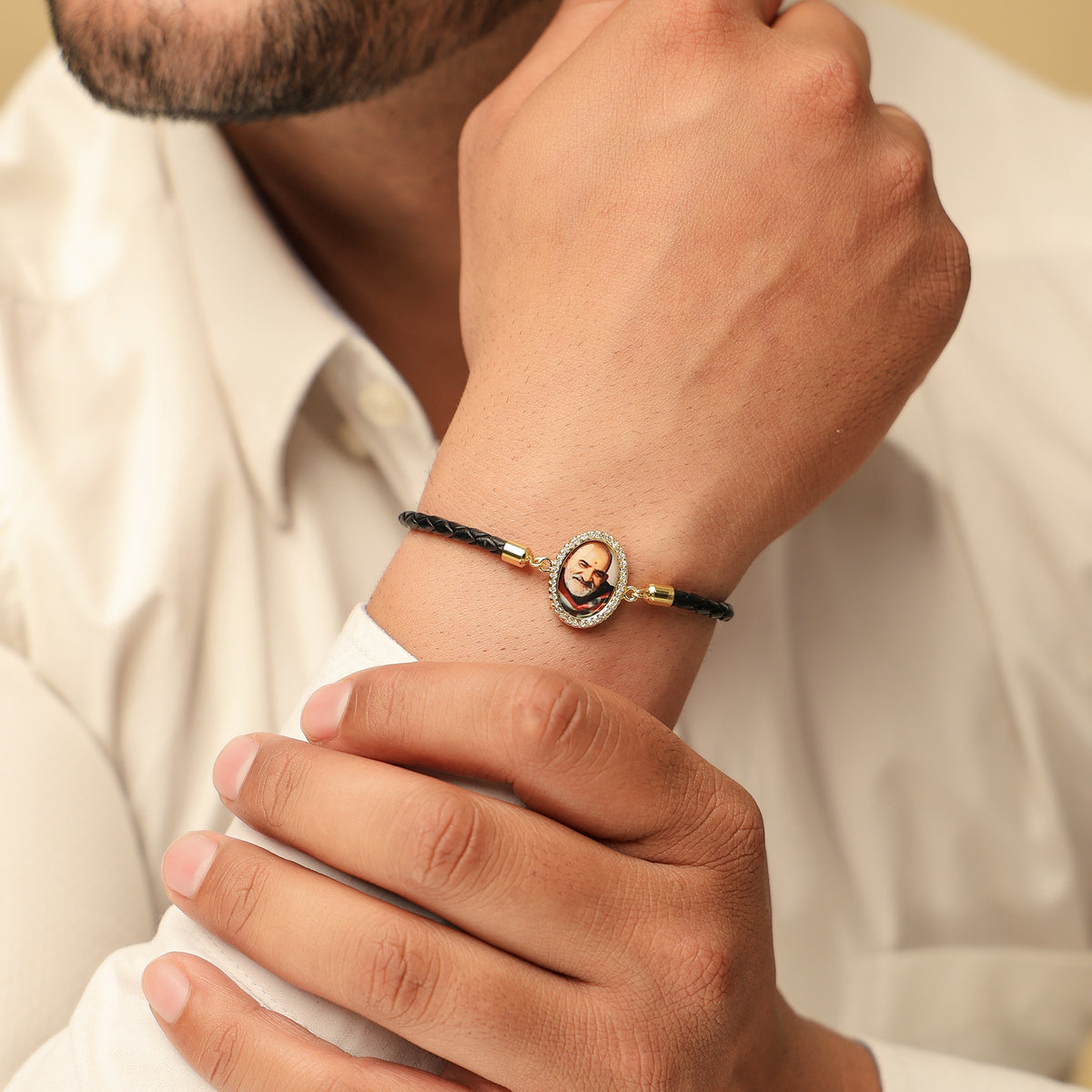 Neem Karoli Baba Black Leather Rope Bracelet- Unisex