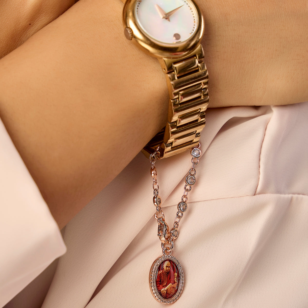 Guruji Swaroop Rose Gold Plated Watch Charm- Red