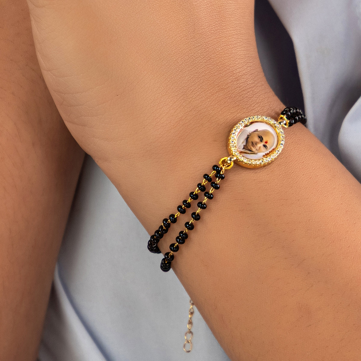 Jai Guruji Black Bead Butterfly Bracelet- option 1